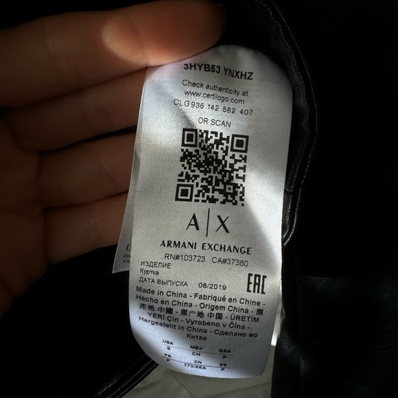Armani Exchange faux leather black biker jacket, Size Small New With Tags - Picture 11 of 13